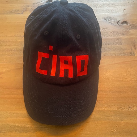 Clare V. Navy Hat with Red 'CIAO' Print - Picture 1 of 3